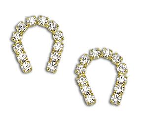 BRINCO FOLHEADO A OURO COM STRASS EM FORMA DE FERRADURA